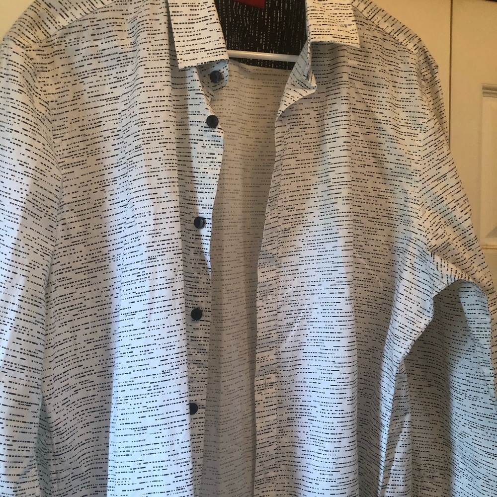 Alfani White Black Patterned Slim Fit Button-Down Shirt